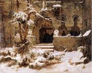 Carl Friedrich Lessing Monastery Courtyard in the Snow oil on canvas